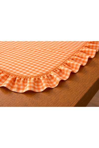 ŞAH TEXTILE DESIGN Orange Checked Floral Detail Runner 40X110