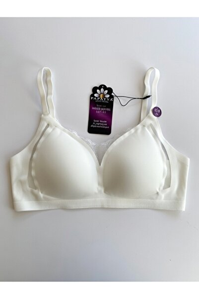 Papatya Lazer Kesim Sütyen Tül Detaylı Beyaz