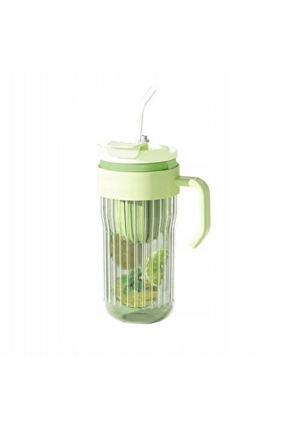 wei inox Cana cu capac si pai, sticla+plastic+silicon, verde, 580 ml
