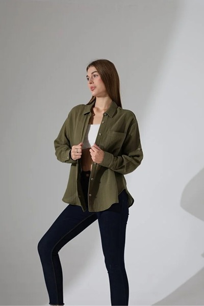 GÖMLEKÇİNİZ Muslin Fabric Oversized Women's Shirt