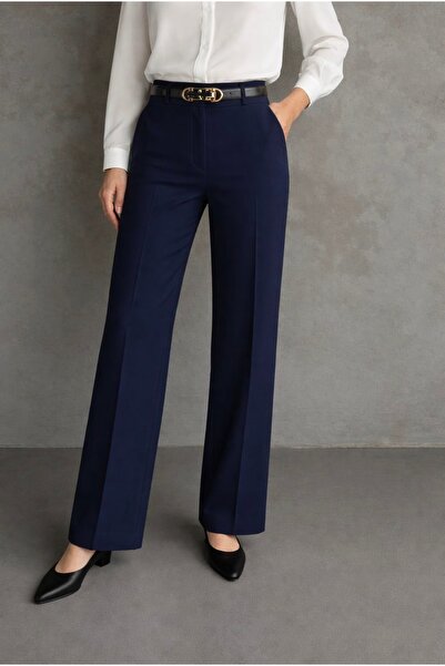 Heyya Women's High Waist Classic Navy Blue Fabric Trousers 110 cm Without Belt