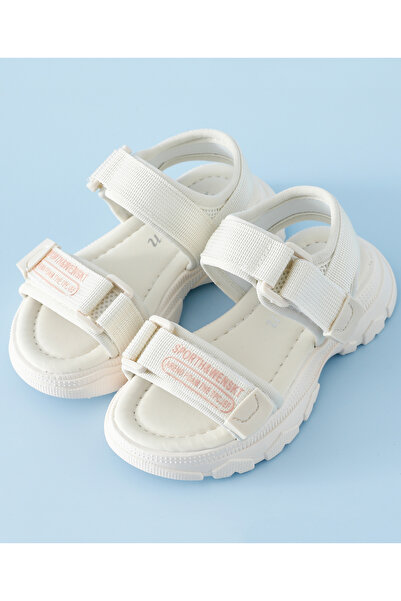 SAPS Text Printed Velcro Closure Sandals - White