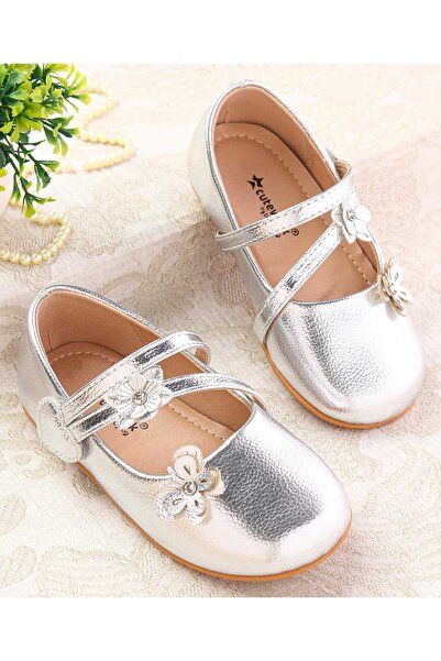 Cute Walk by Babyhug Velcro Closure Ballerina with Floral Applique - Silver