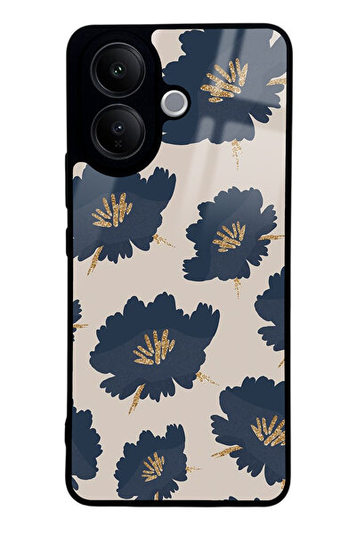 Spoyi Vivo V60 Lite Blue Flowers Tasarımlı Glossy Telefon Kılıfı