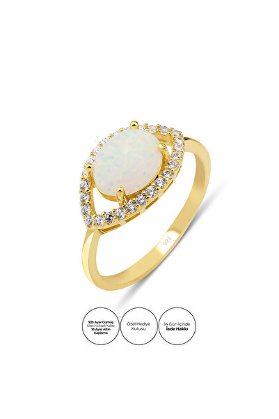KLAZOJEWELRY 925 Ayar Gümüş 18K Kaplama Opal Kadın Yüzük