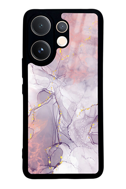 Spoyi Vivo V60 Fuşya Mermer Tasarımlı Glossy Telefon Kılıfı