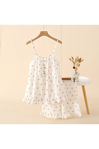 delis "Sweet Strawberry" two-piece women's pajamas, PJ026, White - Red