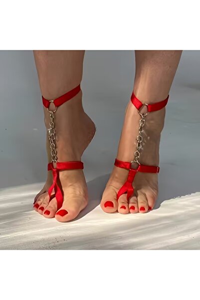 AsilMia ❤️ Kırmızı Elastik Bantlı Zincirli Ayak Takısı & Halhal – Cesur Yaz S...