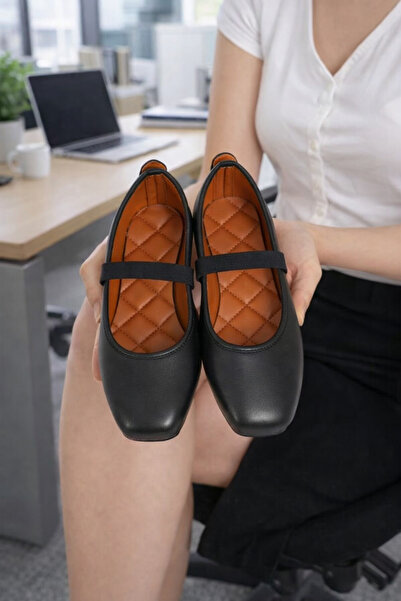 redtan Жіночі балетки чорно-коричневі з гумовою стрічкою, легкі, зручні, стил...