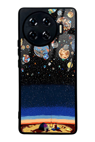 Spoyi Tecno Spark 20 Pro Plus Gezegenler Altında Kamp Tasarımlı Glossy Telefo...