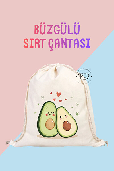 ÇANTA Cute Avocado Couple Colorful Print Drawstring Linen Backpack
