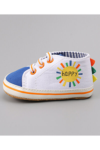 SAPS Happy Print Lace Detailed Slip On Booties - White/Blue/Orange