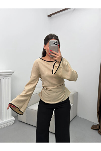 Zoom Butik İspanyol Kol Biyeli Bluz - BEJ