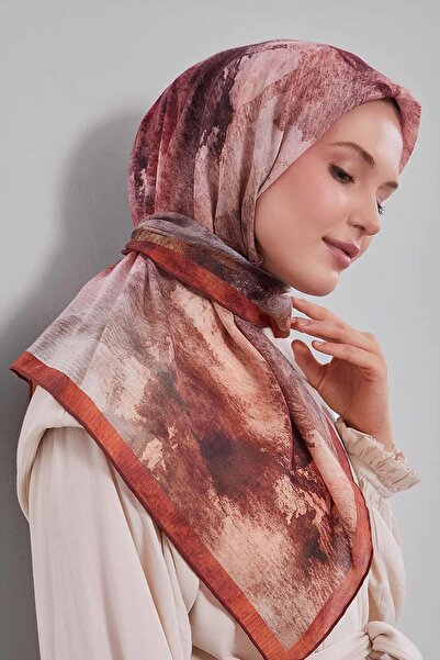 Levidor Orange abstract pattern silk cotton scarf