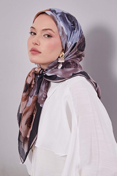 Levidor Bitter coffee flower pattern silk cotton scarf