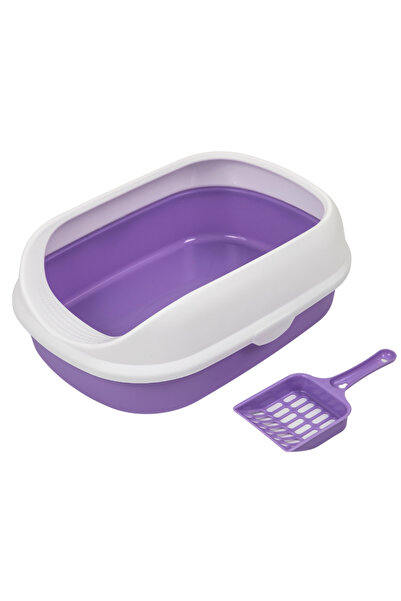 PADO صينية فضلات القطط ذات سطح منحني مع مغرفة، 41×31×14 سم - بنفسجي
