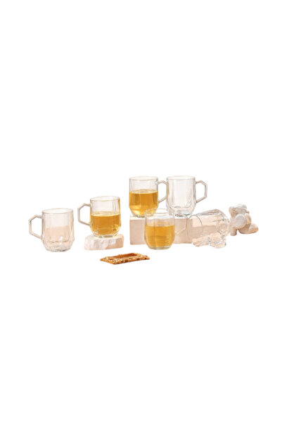 wei inox Set of 6 mugs, hexagonal pattern, glass, transparent, 280 ml