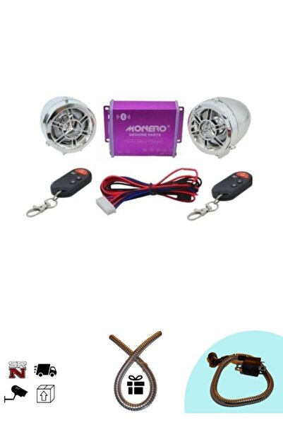 monero Motosiklet Bluetooth'lu MP3 Çalar + Alarm Nikel (+buji kablosu kılıfı)
