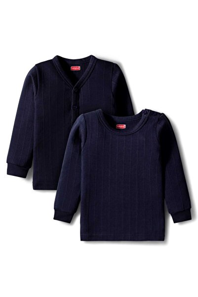 Babyhug Knit Full Sleeves Solid Color Pullover & Front Open Vest - Navy Blue