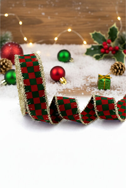 FANTASTIC KURDELE Luxury Gold Glitter Green Red Checkered Pattern Fringed Dec...