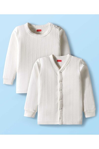 Babyhug كنزة صوفية بأكمام طويلة بلون موحد وسترة مفتوحة من الأمام - أبيض كريمي