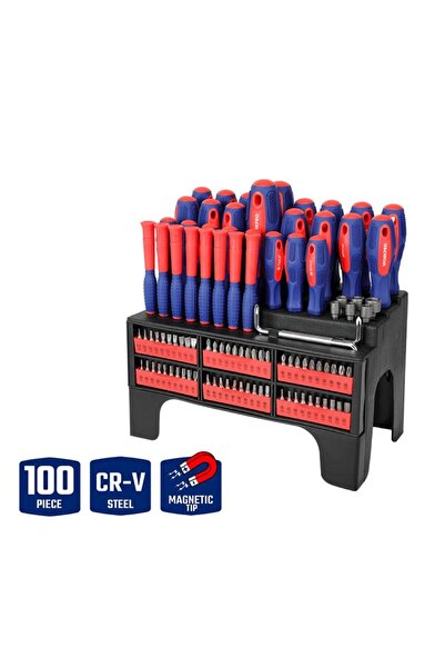 Workpro WP200560 100 Parça Duvar Askı Aparatlı Profesyonel CR-V Manyetik Torn...