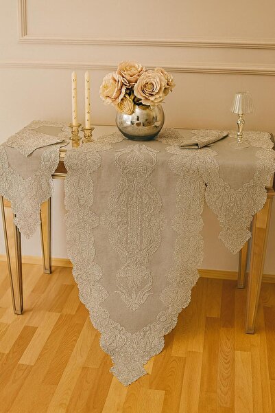 Ceki Home Angelika Salon Set 5 Piece Lace Tablecloth Runner Set 60 X 150