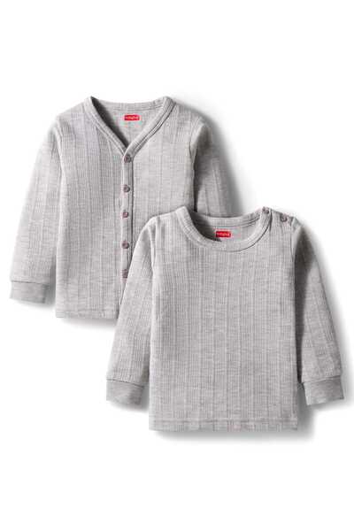 Babyhug Knit Full Sleeves Solid Pullover & Front Open Thermal Vest (Pack of 2...
