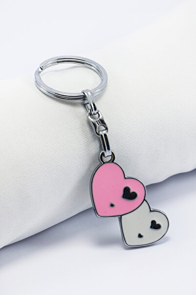 biuti Breloc cu inimă din metal roz și alb, ornament pentru geantă cadou, cad...