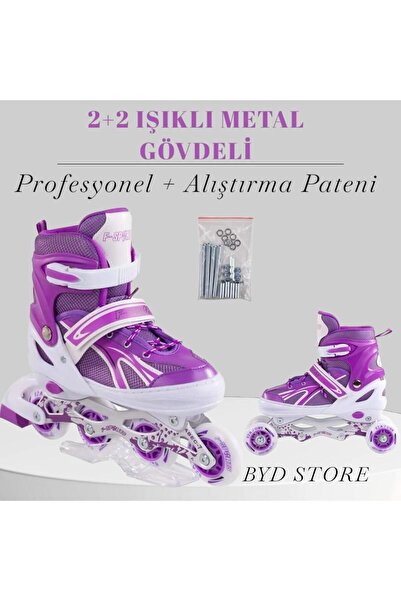 TOPROCKSTORE 2 2 Işıklı Metal Gövdeli Profesyonel Ve Alıştırma Çocuk Pateni 3...