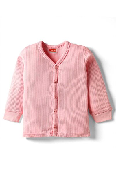 Babyhug Cotton Knit Full Sleeves Front Open Solid Thermal Vest - Pink