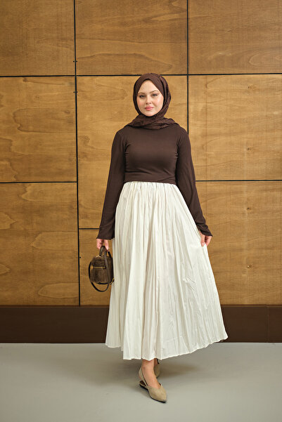 LOCCO Γυναικεία φούστα με ελαστική μέση και λεπτομέρεια με ρυτίδες, λευκή