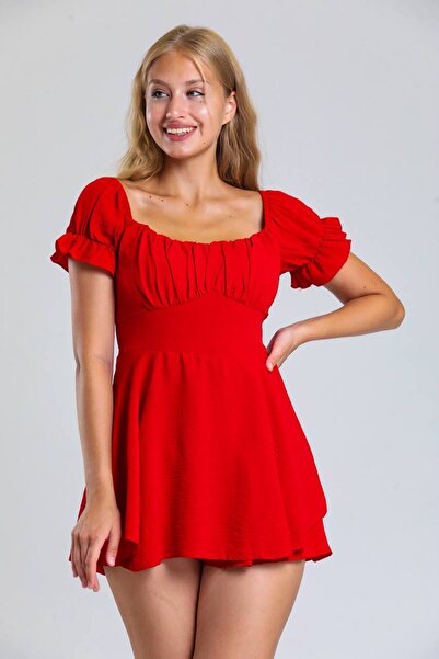 NEW JOURNAL Women's Orange Square Neck Shorts Mini Dress Yel221194