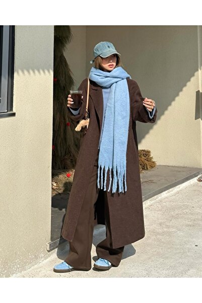 stravis Blue Soft Textured Shoulder Shawl Scarf with Tassels