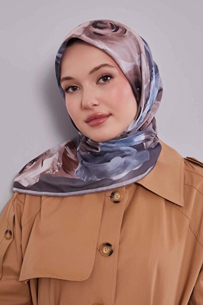 Levidor Gray floral pattern silk cotton scarf