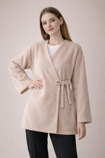 Kirazgym Women's Side-Tie Fur-Capped Jacket - Beige