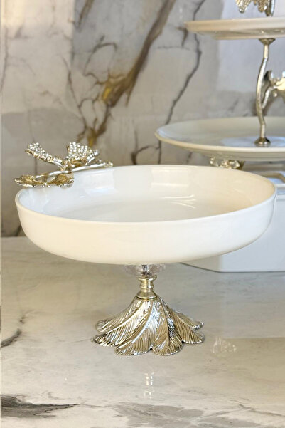 MAY HOME وعاء من البورسلين بقاعدة مزينة بفراشة من الفضة والماس