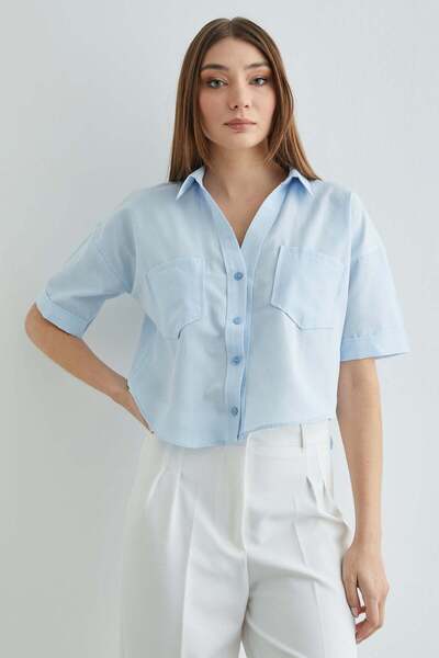 Fulla Moda Double Pocket Oversize Crop Shirt