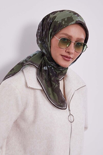 Levidor Green Mixed Pattern Silk Coton Scarf