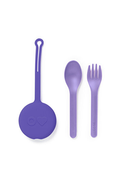 OmieBox - OmiePod Lila Silikon Çatal ve Kaşık Seti