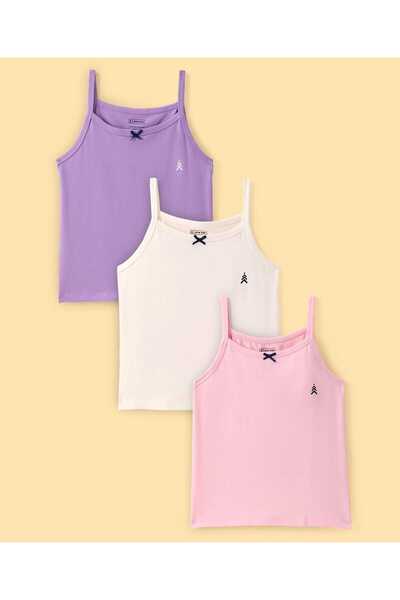 Pine kids Cotton Lycra Knit Sleeveless Solid Color Slips Pack of 3 - Pink/Pur...