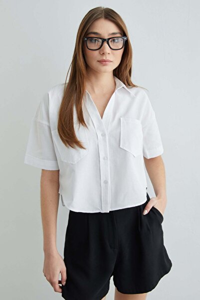 Fulla Moda Double Pocket Oversize Crop Shirt