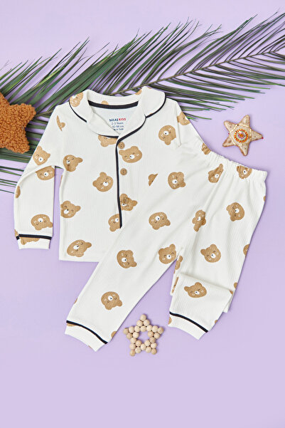 Fulla Moda Teddy Bear Printed Corded Fabric Unisex Children's Pajama Set