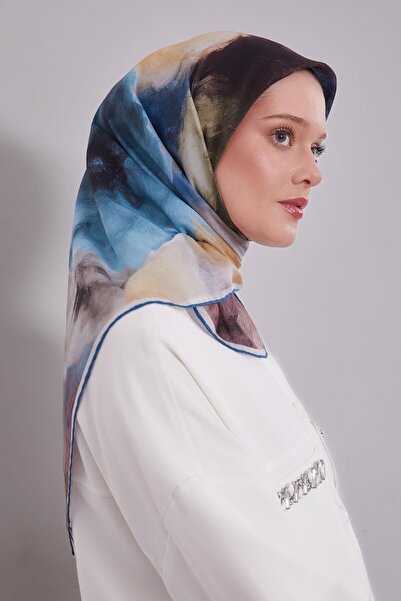 Levidor Indigo lotus flower silk cotton scarf