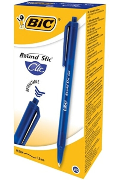 Bic Round Stick Clic Pen, 1 mm, Blue