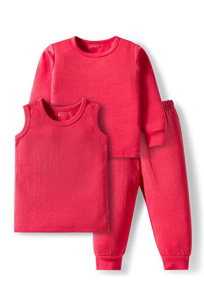 Babyhug Knit Solid Thermal Pants and Pullover Set with Vest (3 Pieces) - Red