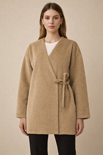 Kirazgym Women's Side-Tie Fur Cap Jacket - Mink