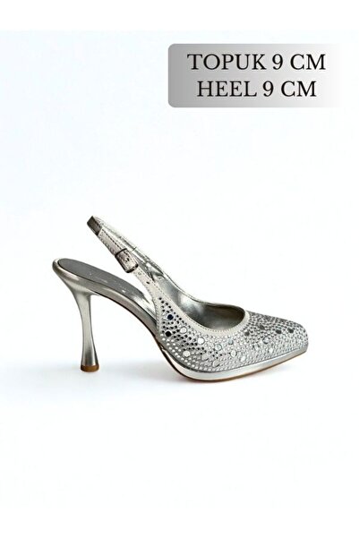 Favi Ayakkabı Βραδινά παπούτσια φόρεμα με ασημί πέτρες, λαμπερά, με ανοιχτή π...