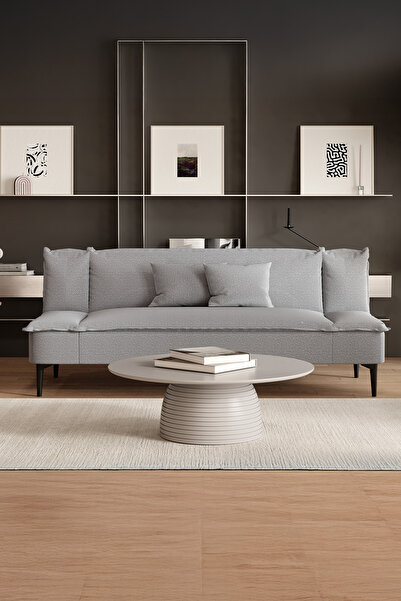 Enza Home Passa Keten Dokulu 3'lü Yataklı Koltuk Gümüş