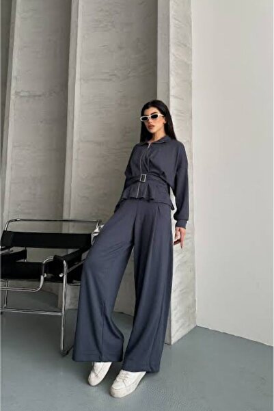 KASİDE kemerli pileli fermuarlı takım